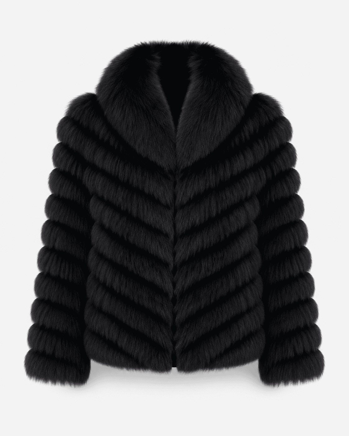 Chevron fox fur coat in black, front