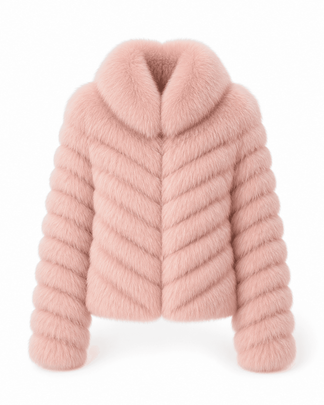 Chevron fox fur coat in pink, front