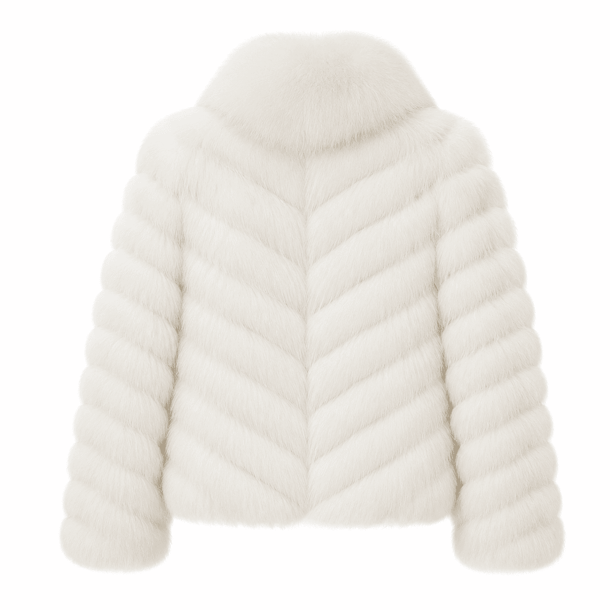 Chevron fox fur coat in white, back