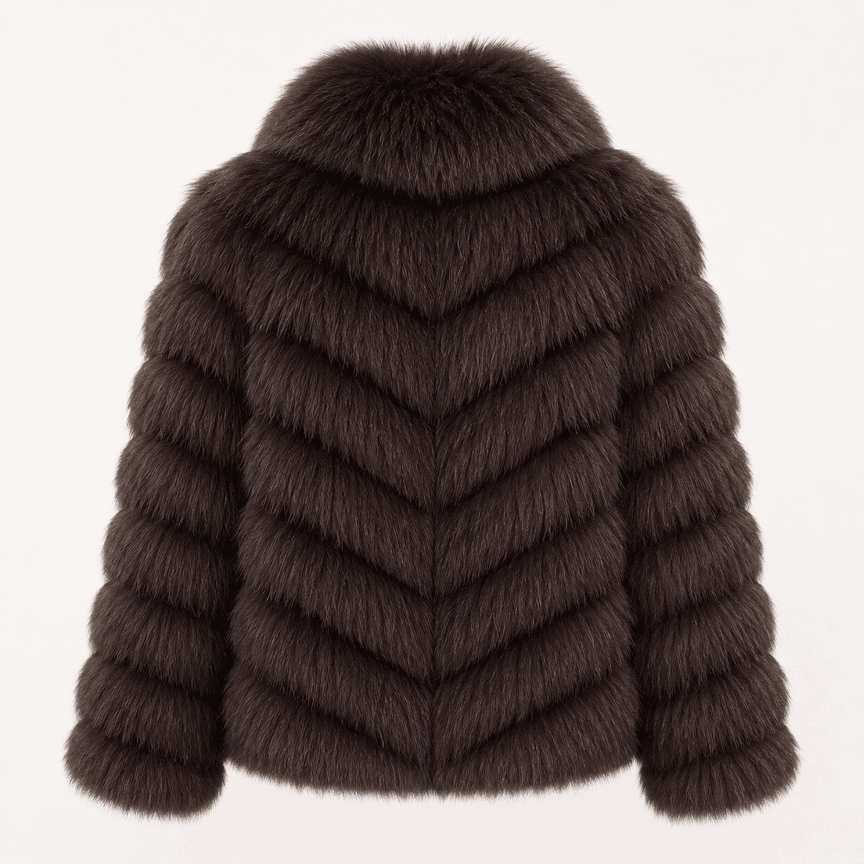 Chevron fox fur coat in brown, back